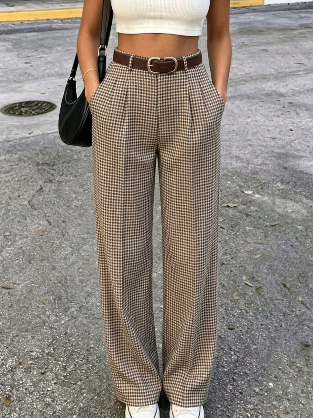 Multicolor Casual Women's Plaid High Waist Straight Leg Pants